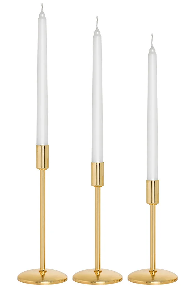 3'lü Üçlü Gold Şamdan Mumluk Dekoratif Ev Dekorasyon Paslanmaz (Gold)